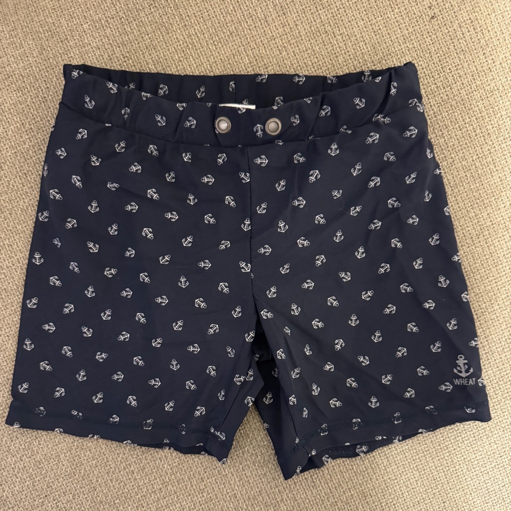 Wheat kids- Navy Swim Trunks with Anchor Print